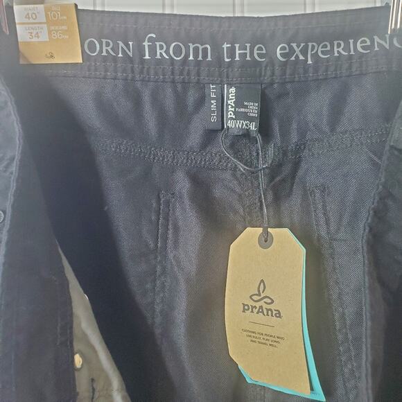 prAna Men's Bridger Jeans Size 40x34 Slim Fit Black Organic Cotton Stretch NEW - Picture 8 of 10